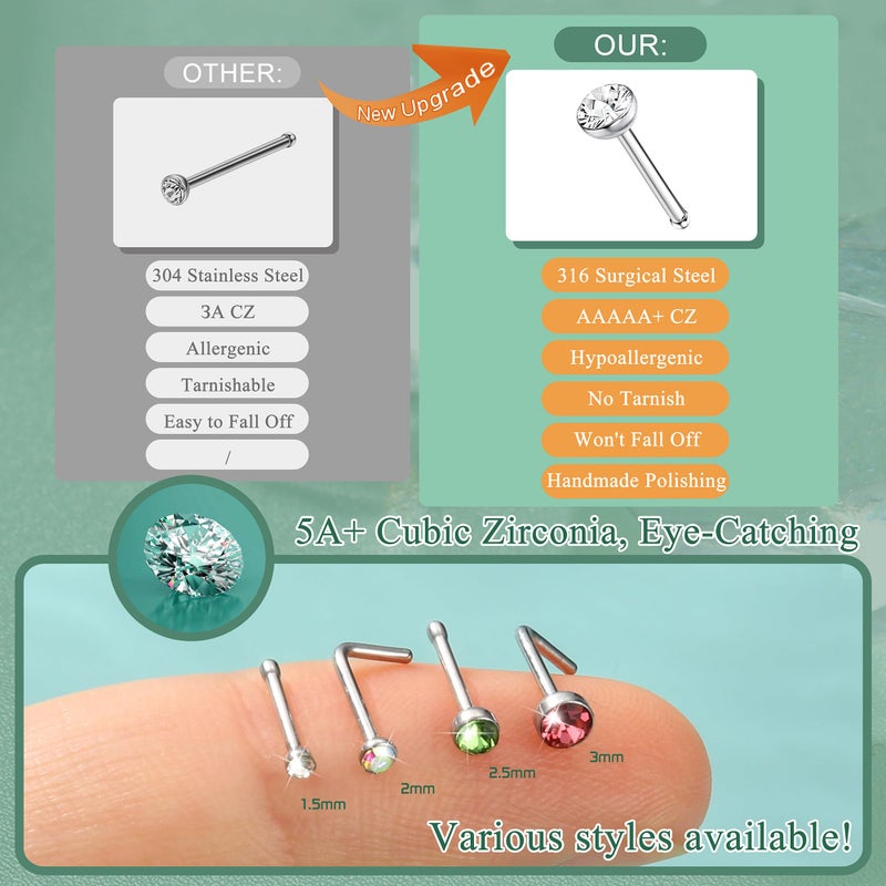 THUNARAZ 60-120pcs Stainless Steel Nose Studs Rings Piercing Pin Body Jewelry 22G 1.5mm 2mm 2.5mm (D:120PCS COLORFUL) - Image 5